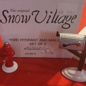 Department 56 Red Fire Hydrant and White Mailbox Set
